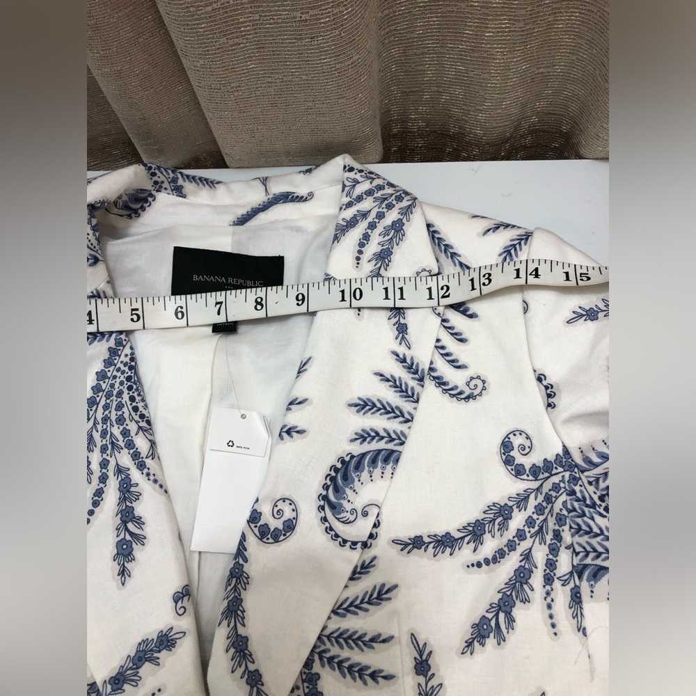 Banana Republic Blazer Women's Sz 0 Ivory Blue Paisley Floral Linen Blend New - Picture 12 of 13